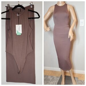 NWT TALA 365 Maxi Skirt And Bodysuit Size Small Mocha Brown Soft Stretch Modal